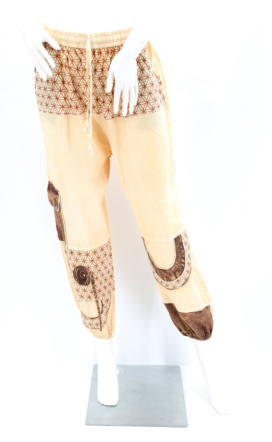 Cotton Hippie Handmade Harem Flower of Life Print Multicolor Cargo Bohemian Pants