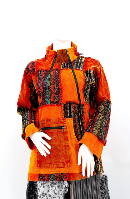 Cotton Hippie Handmade Overlock Corduroy Patchwork Bohemian Hooded Jacket