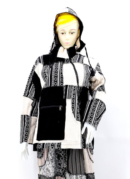Cotton Hippie Handmade Overlock Corduroy Patchwork Bohemian Hooded Jacket