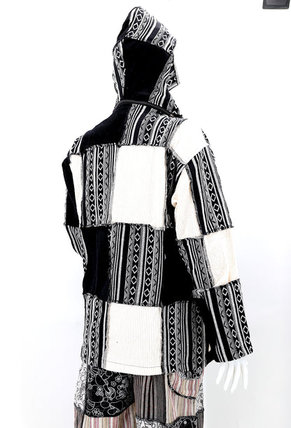 Cotton Hippie Handmade Overlock Corduroy Patchwork Bohemian Hooded Jacket