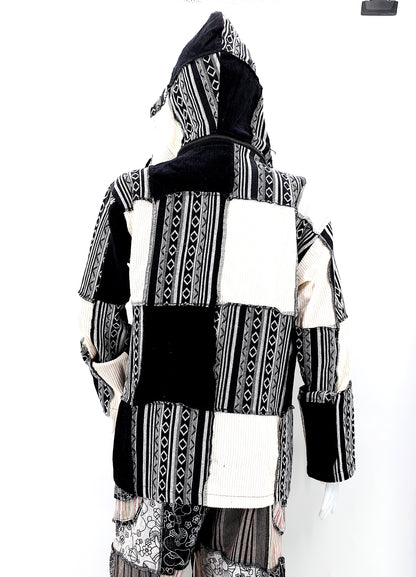 Cotton Hippie Handmade Overlock Corduroy Patchwork Bohemian Hooded Jacket