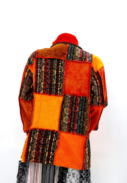 Cotton Hippie Handmade Overlock Corduroy Patchwork Bohemian Hooded Jacket
