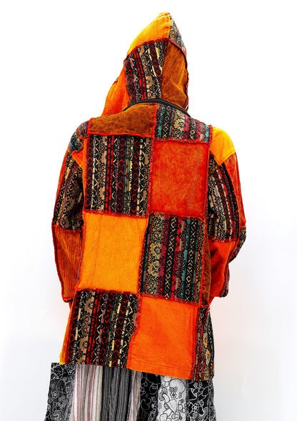 Cotton Hippie Handmade Overlock Corduroy Patchwork Bohemian Hooded Jacket