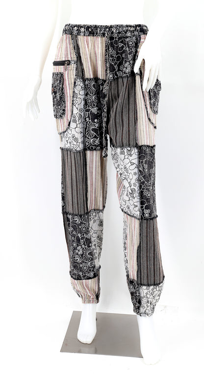 Black Mushroom Patchwork Multi-Pocket Harem Pants