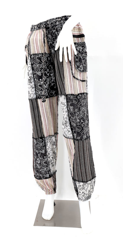 Black Mushroom Patchwork Multi-Pocket Harem Pants