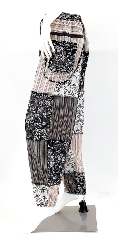 Black Mushroom Patchwork Multi-Pocket Harem Pants