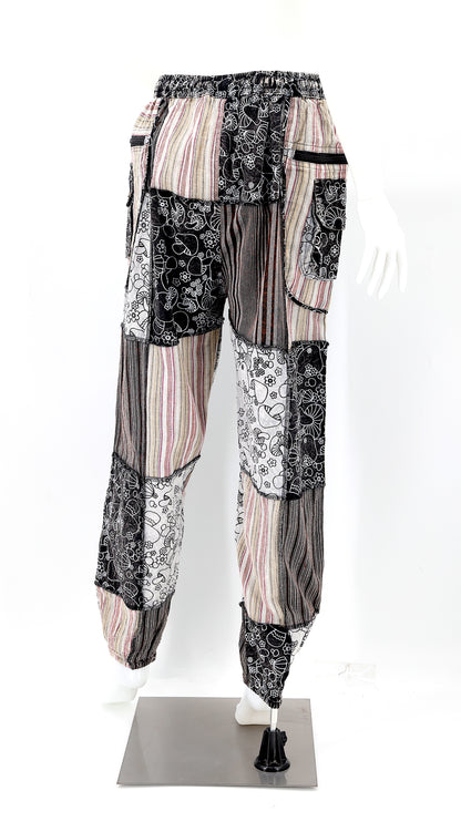 Black Mushroom Patchwork Multi-Pocket Harem Pants