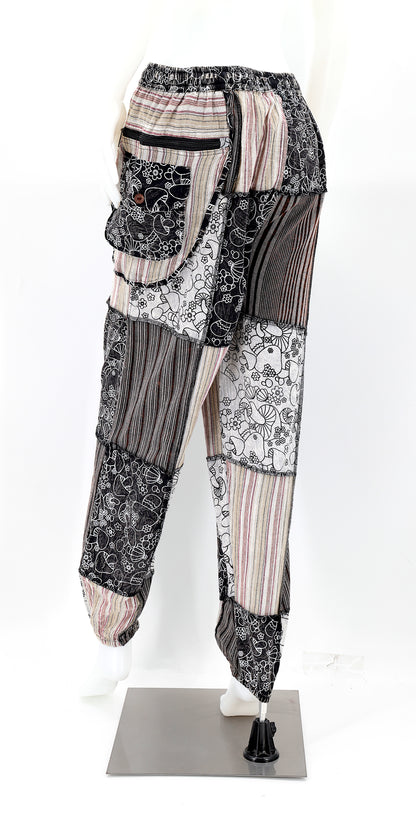 Black Mushroom Patchwork Multi-Pocket Harem Pants
