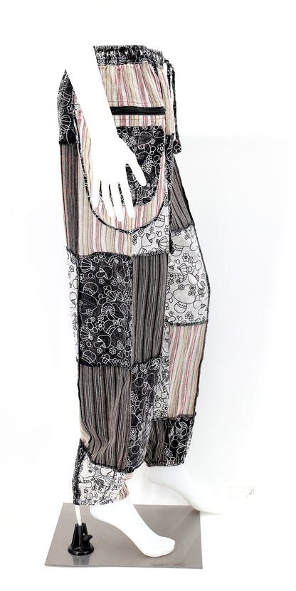 Black Mushroom Patchwork Multi-Pocket Harem Pants