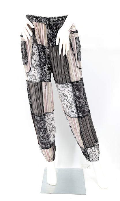 Black Mushroom Patchwork Multi-Pocket Harem Pants
