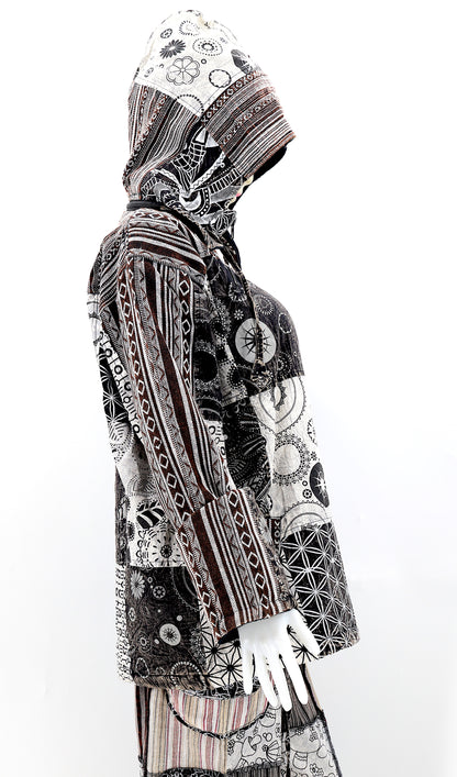 Cotton Hippie Handmade Patchwork Fleece Lined Geometric Print Bohemian Jacket