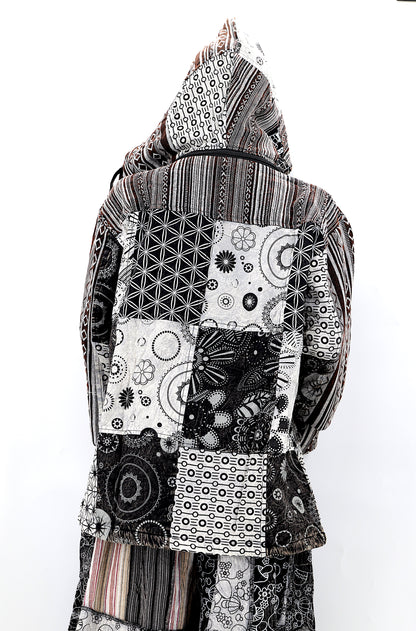 Cotton Hippie Handmade Patchwork Fleece Lined Geometric Print Bohemian Jacket