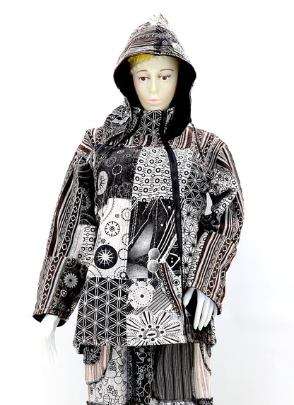 Cotton Hippie Handmade Patchwork Fleece Lined Geometric Print Bohemian Jacket