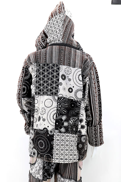 Cotton Hippie Handmade Patchwork Fleece Lined Geometric Print Bohemian Jacket