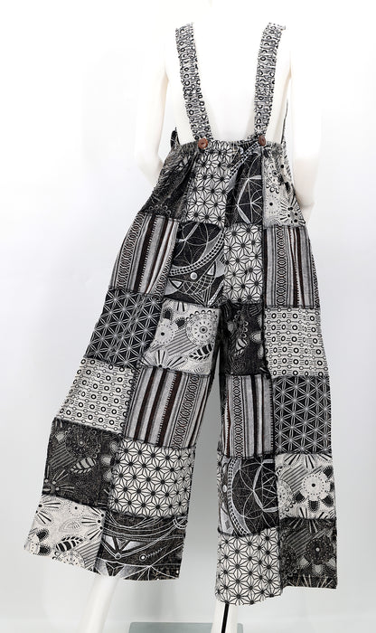 Geometric Patchwork Overalls | Wide Leg Cotton Jumpsuit
