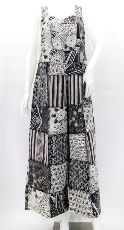 Geometric Patchwork Overalls | Wide Leg Cotton Jumpsuit