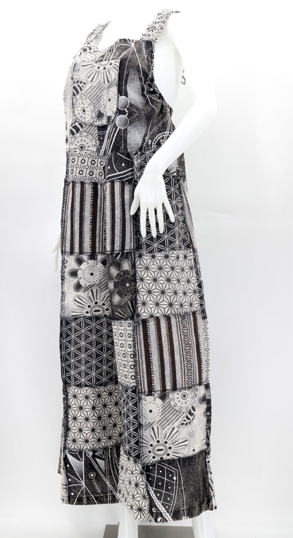 Geometric Patchwork Overalls | Wide Leg Cotton Jumpsuit