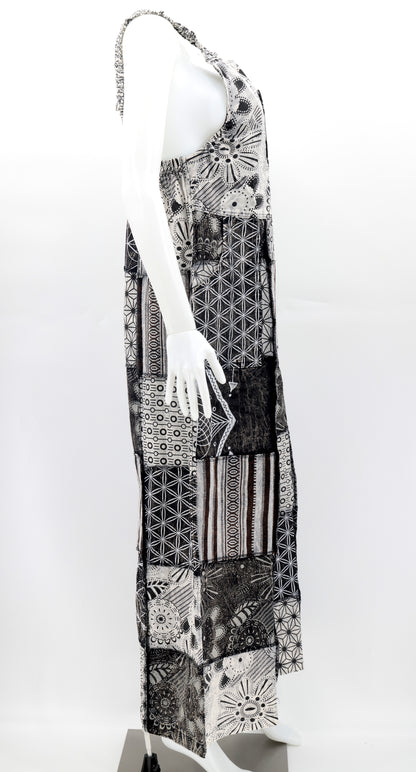 Geometric Patchwork Overalls | Wide Leg Cotton Jumpsuit