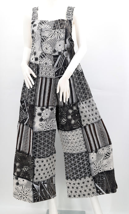 Geometric Patchwork Overalls | Wide Leg Cotton Jumpsuit