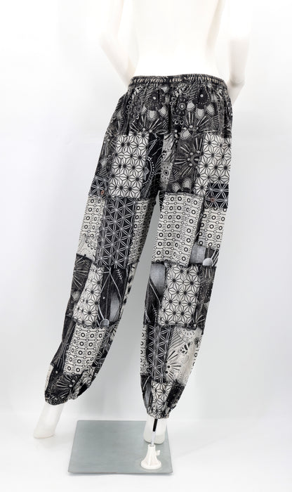 Geometric Patchwork Cargo Pants | Straight Leg Cotton Harem Pants