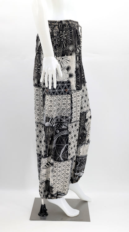 Geometric Patchwork Cargo Pants | Straight Leg Cotton Harem Pants