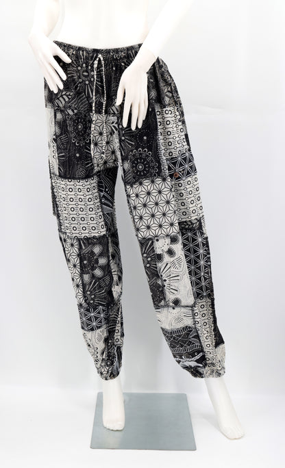 Geometric Patchwork Cargo Pants | Straight Leg Cotton Harem Pants