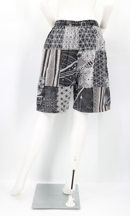 Cotton Hippie Handmade Black And White Gheri Patchwork Bohemian Shorts