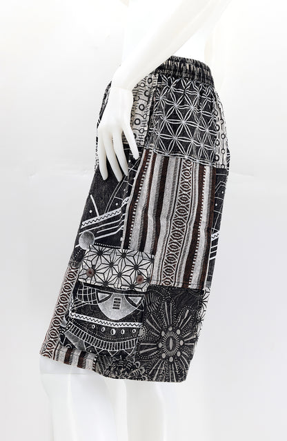 Cotton Hippie Handmade Black And White Gheri Patchwork Bohemian Shorts