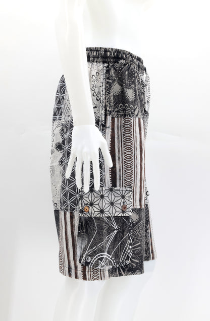 Cotton Hippie Handmade Black And White Gheri Patchwork Bohemian Shorts