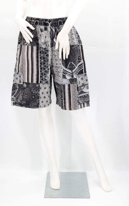 Cotton Hippie Handmade Black And White Gheri Patchwork Bohemian Shorts