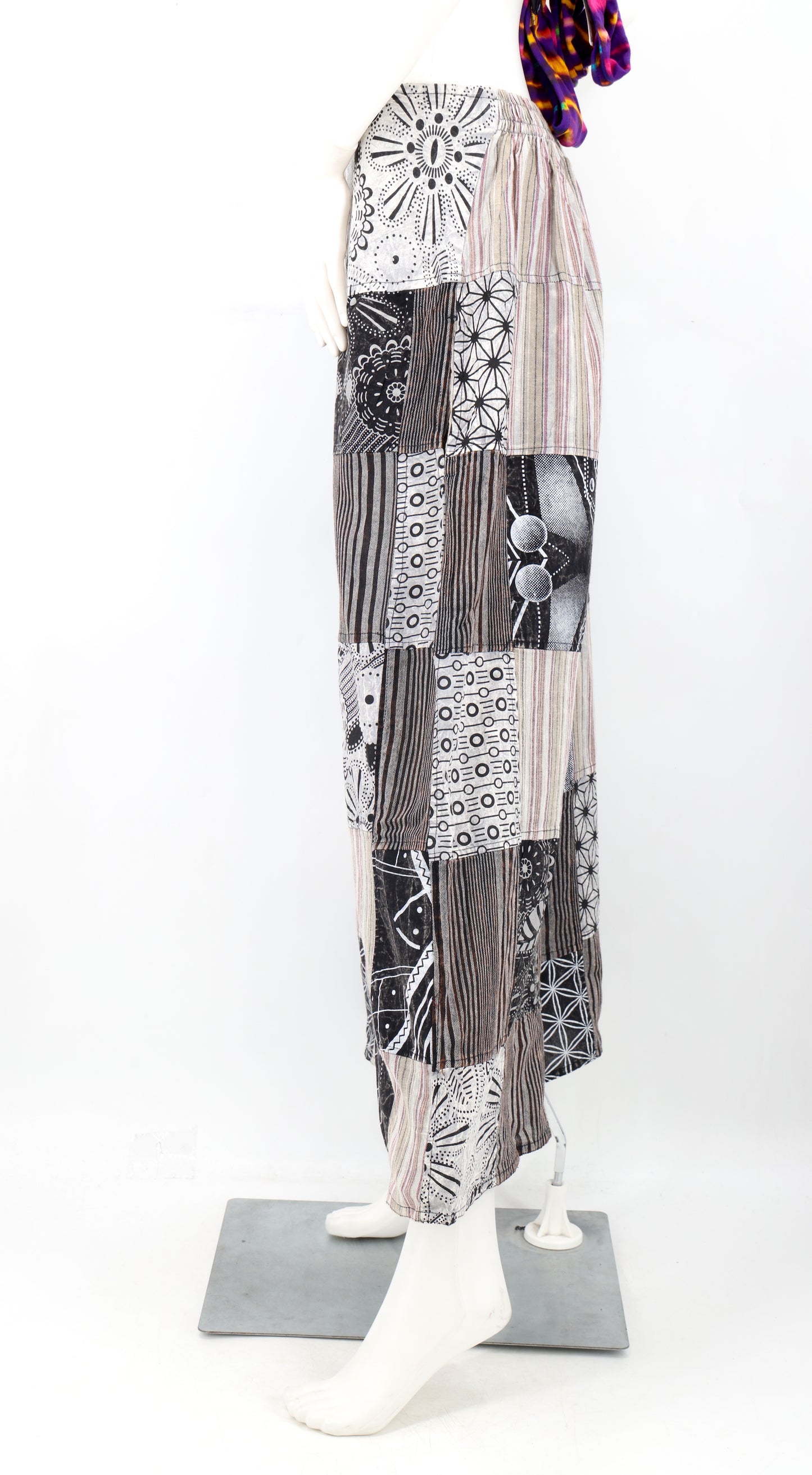 Geometric Patchwork Wide Leg Palazzo Pants | Black & White Cotton Trousers