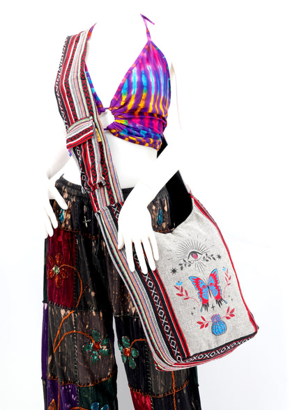 Butterfly Print Crossbody Bag | Metamorphosis Cotton Messenger Bag