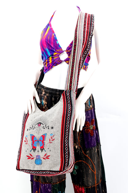 Butterfly Print Crossbody Bag | Metamorphosis Cotton Messenger Bag