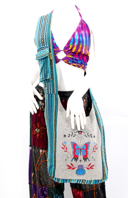 Butterfly Print Crossbody Bag | Metamorphosis Cotton Messenger Bag