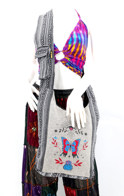 Butterfly Print Crossbody Bag | Metamorphosis Cotton Messenger Bag