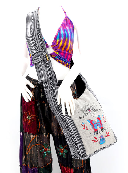 Butterfly Print Crossbody Bag | Metamorphosis Cotton Messenger Bag