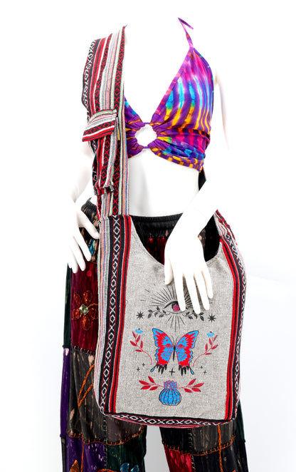 Butterfly Print Crossbody Bag | Metamorphosis Cotton Messenger Bag