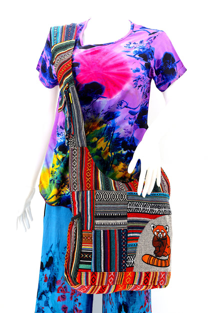 Red Panda Gheri Crossbody | Embroidered Patchwork Messenger Bag
