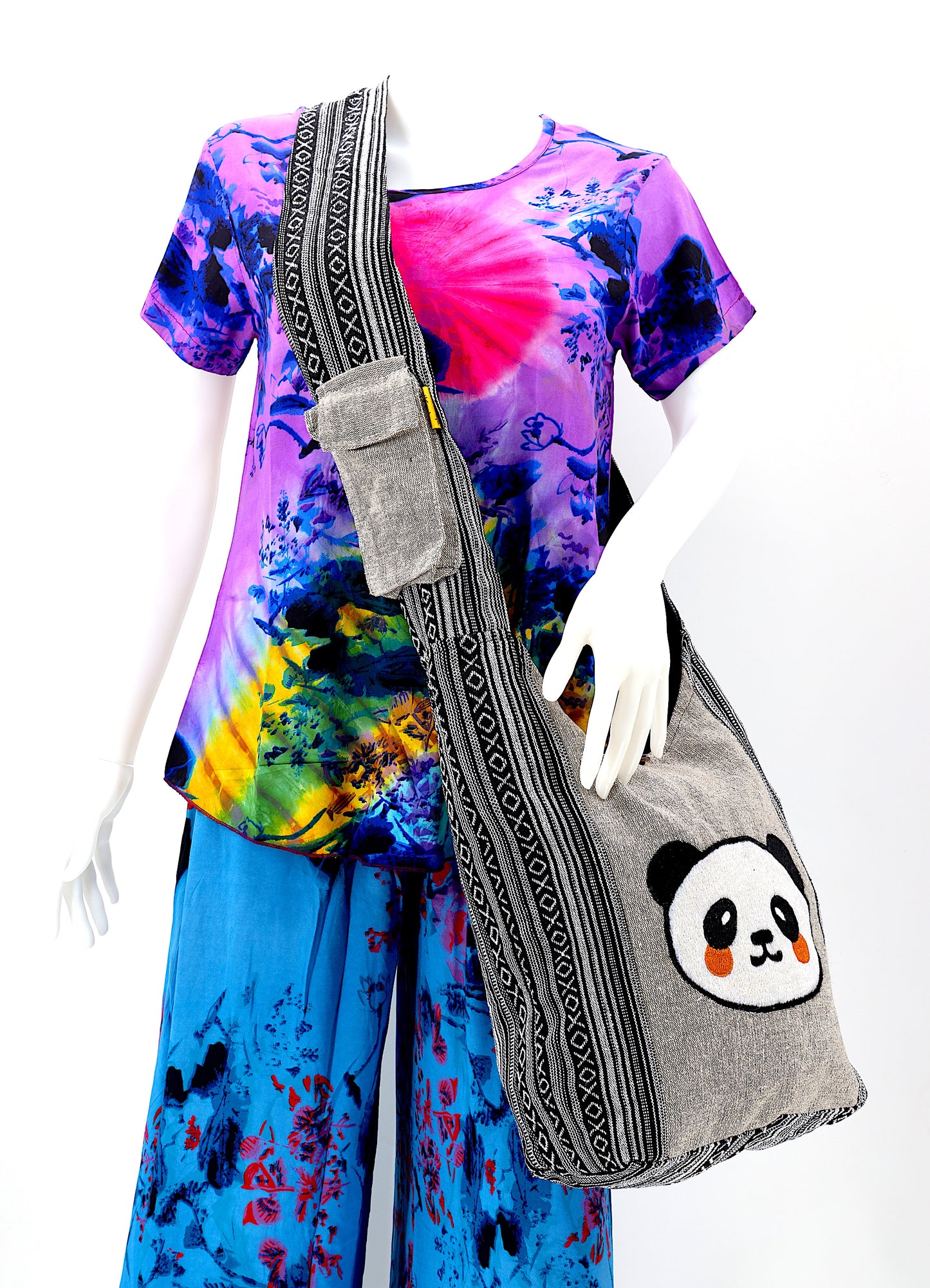 Cotton Cute Panda Hand Embroidered Crossbody Bag