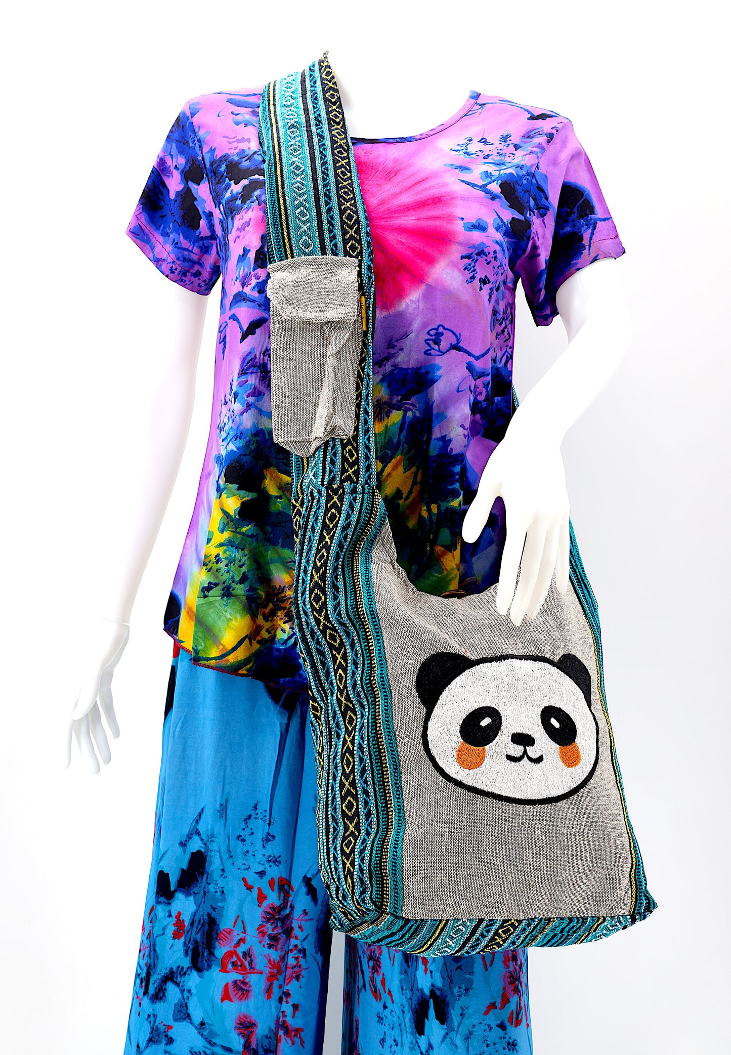 Cotton Cute Panda Hand Embroidered Crossbody Bag