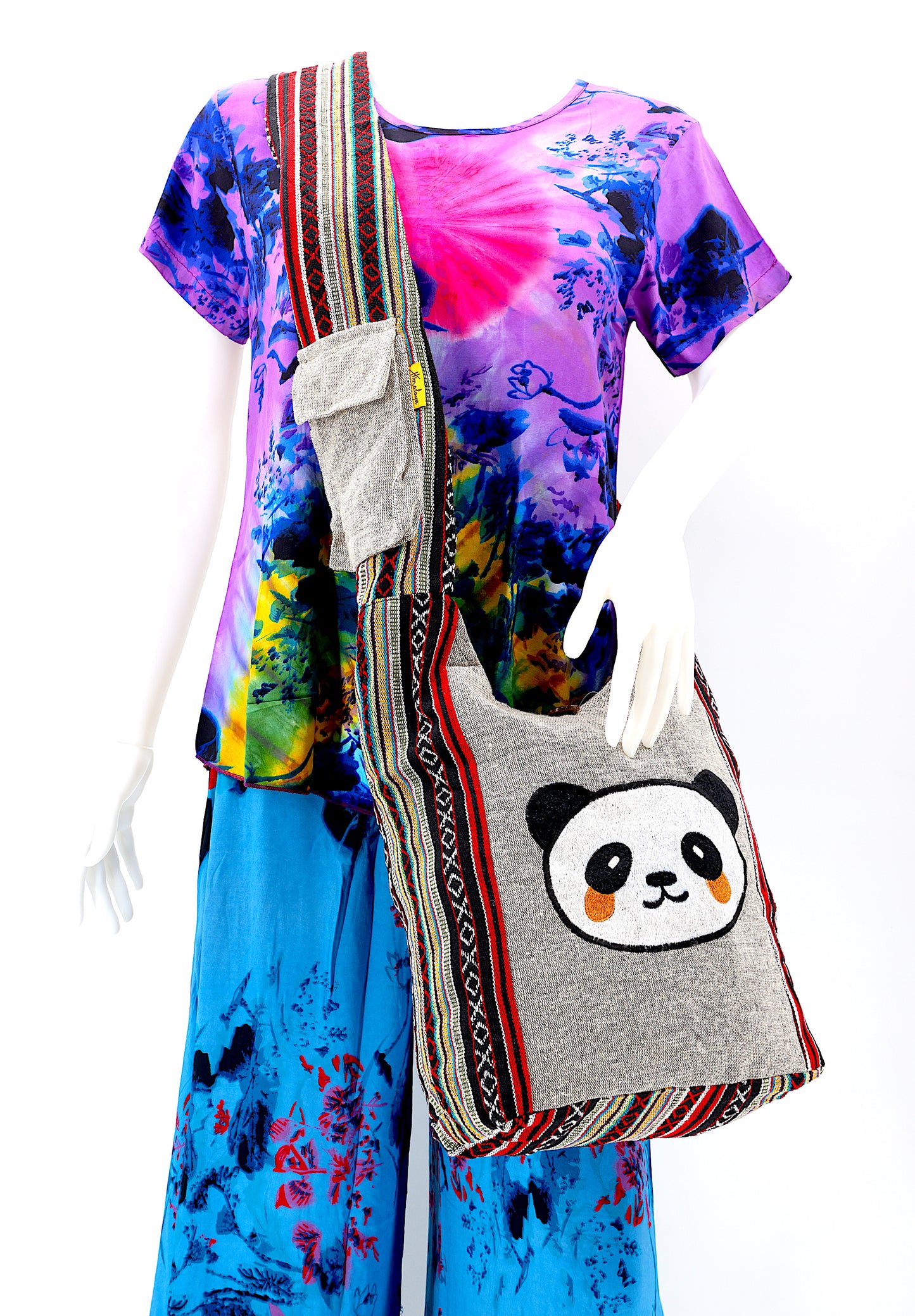 Cotton Cute Panda Hand Embroidered Crossbody Bag