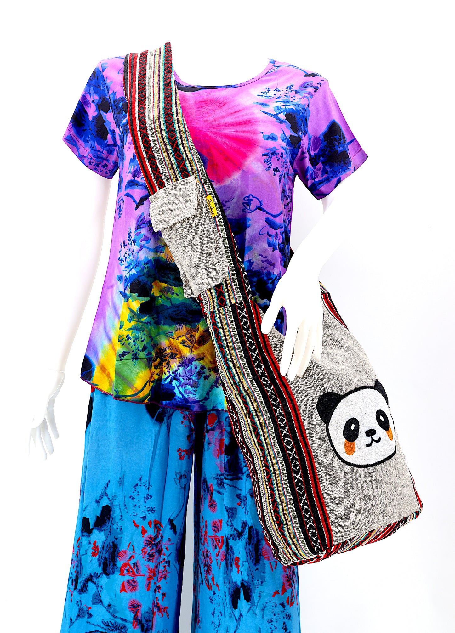 Cotton Cute Panda Hand Embroidered Crossbody Bag