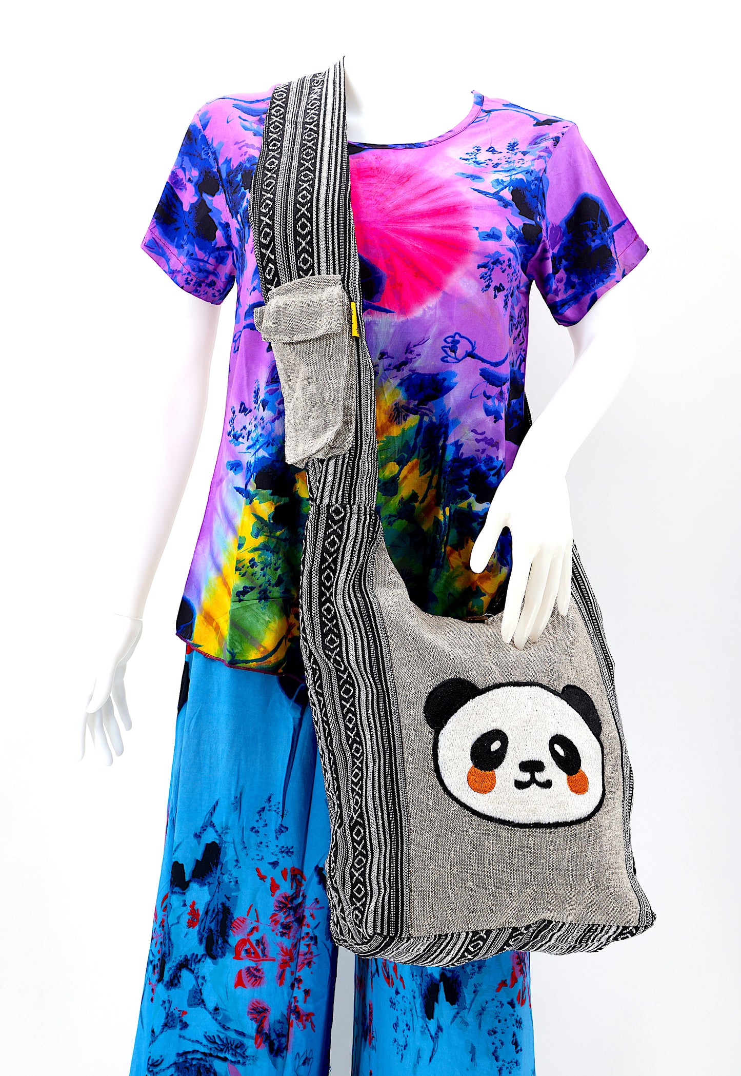 Cotton Cute Panda Hand Embroidered Crossbody Bag