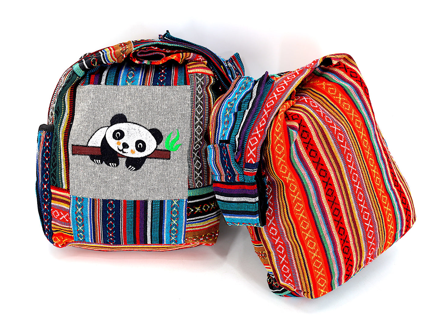 Cotton Baby Panda Hand Embroidered Gheri Mix Crossbody Bag