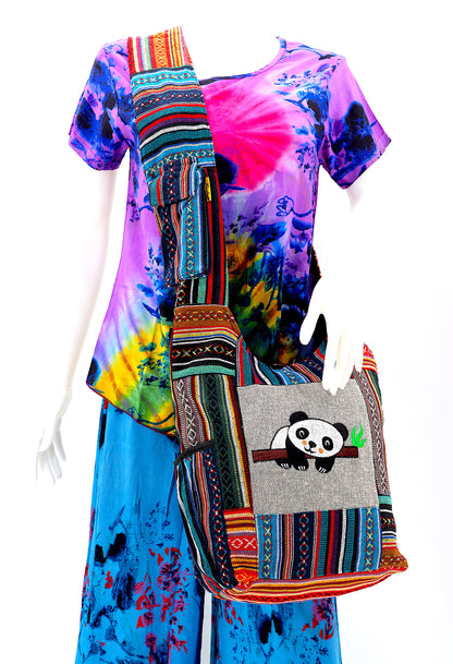 Gheri Patchwork Baby Panda Crossbody Bag | Embroidered Patchwork Messenger Bag