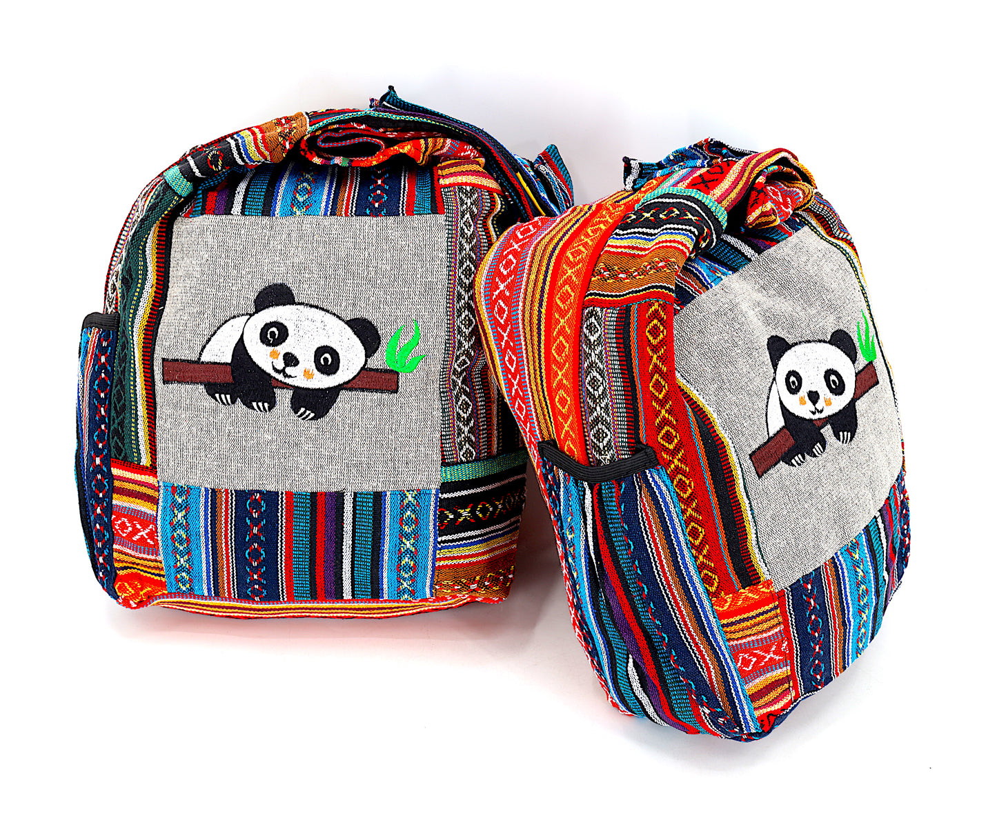 Cotton Baby Panda Hand Embroidered Gheri Mix Crossbody Bag