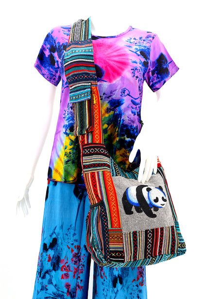 Giant Panda Embroidered Crossbody | Classic Cotton Messenger Bag