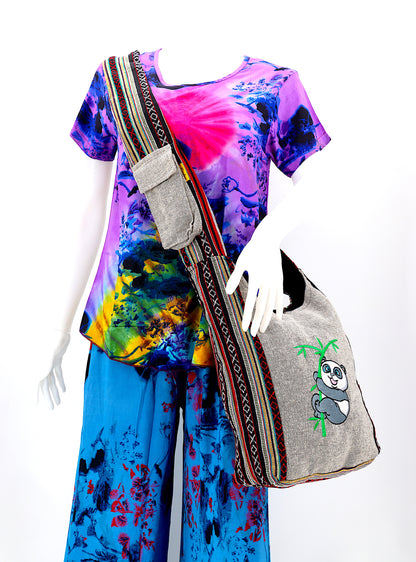 Baby Panda Embroidered Crossbody Bag | Classic Cotton Messenger Bag