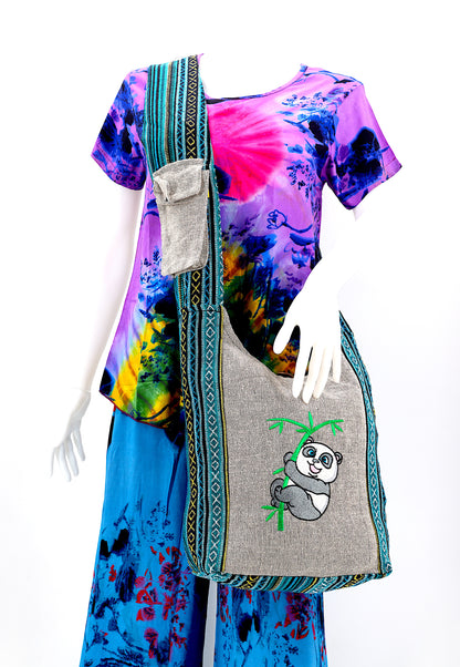 Baby Panda Embroidered Crossbody Bag | Classic Cotton Messenger Bag