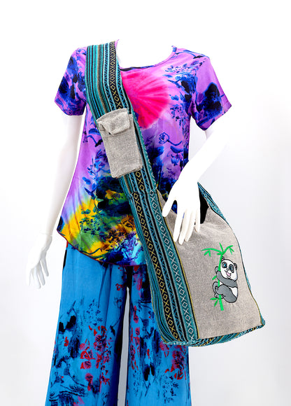 Baby Panda Embroidered Crossbody Bag | Classic Cotton Messenger Bag